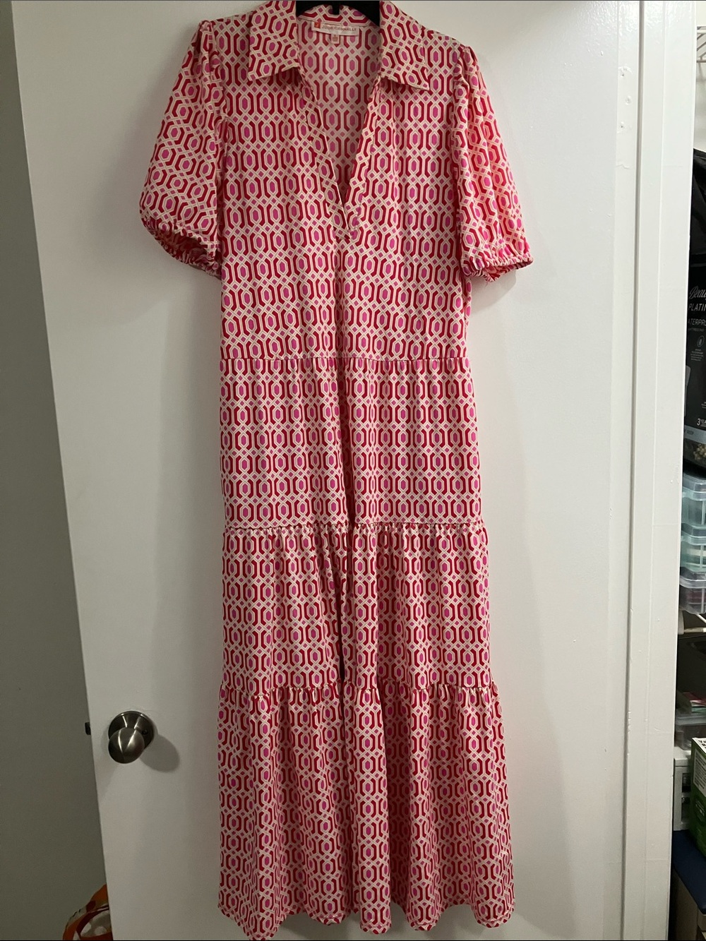 Jude Connally Pink Geometric Tiered Maxi Dress